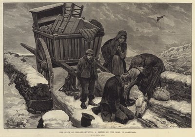 De staat van Ierland, uitgezet, een schets op de weg in Connemara door Richard Caton Woodville junior